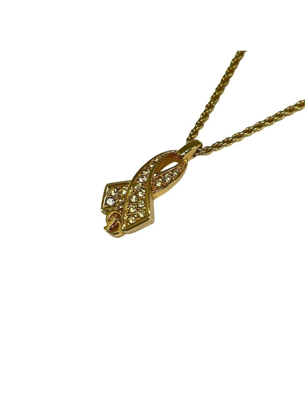 Dior Necklace Gold Clear CD Motif Ribbon Tie